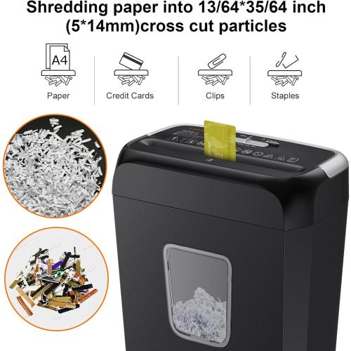 Bonsaii 6-Sheet Cross Cut Paper Shredder for Home, 3.4 Gal Bin