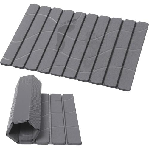 Linidcoud Foldable Stone Bath Mat, Non Slip Large Diatomaceous Shower Mat, Super Absorbent Quick Drying Stone Mat for Bathroom Kitchen Floor Counter Sink,Easy to Clean & Store (24 x 16 Dark Gray)