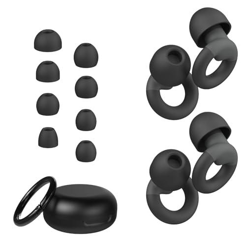 JUSTRVN Ear Plugs for Sleeping, 2 Pairs of Reusable Earplugs for Noise Reduction 25dB-30dB with 8 Ear Tips, Soft Hearing Protection Ear Plugs for Concert,Noise Sensitivity, Study & Work, Black