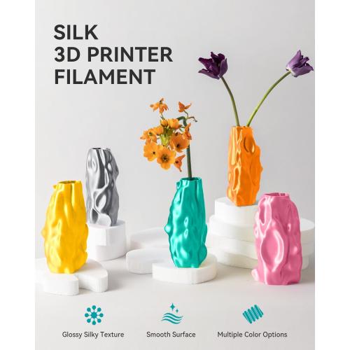 SUNLU 3D Printer Silk Filament,Shiny Silk PLA Filament 1.75mm, Smooth Silky Surface, Great Easy to Print for 3D Printers, Dimensional Accuracy  /- 0.02mm, Silk Light Gold 1KG