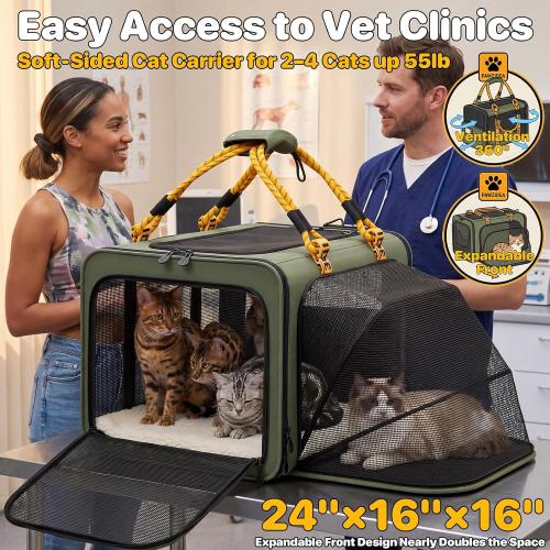 PAWZIDEA Expandable Large Pet Carrier, Soft-Sided 2–4 Cats Carrier Up 55lbs