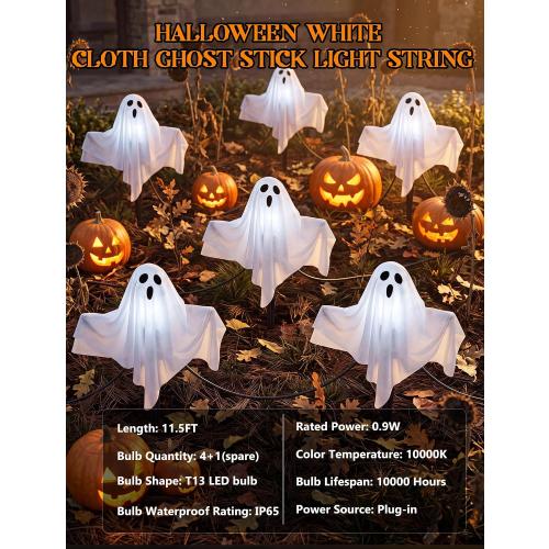 11.5FT Halloween Ghost Pathway Lights Outdoor, 4 Pack LED Lawn Stake Lights