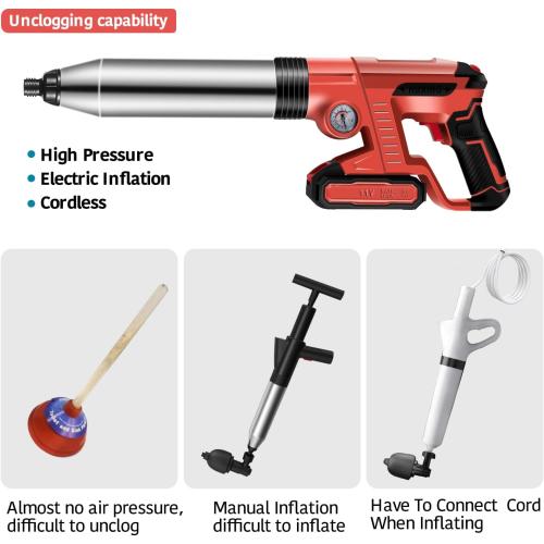 Electric Toilet Plunger，Drain Clog Remover Tools,High Pressure Air Toilet Plungers Heavy Duty Plunger For Toilet,Bathroom,Floor Drain,Sewer,Pipe，RED