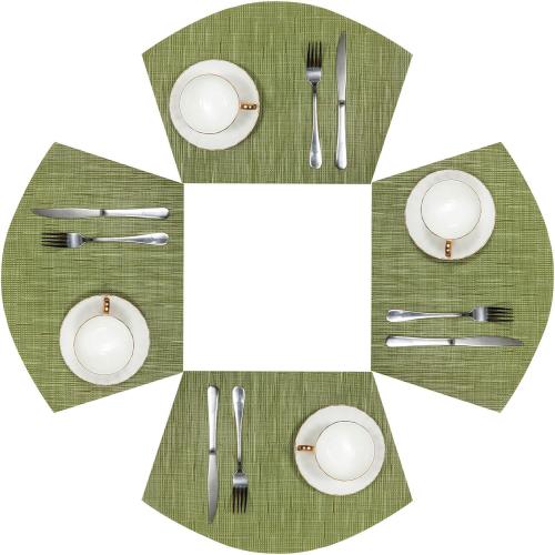 SHACOS PVC Woven Vinyl Wedge Placemats Set of 4 Round Table Placemats Wipe Clean Heat Resistant Round Table Mats (4, Green)