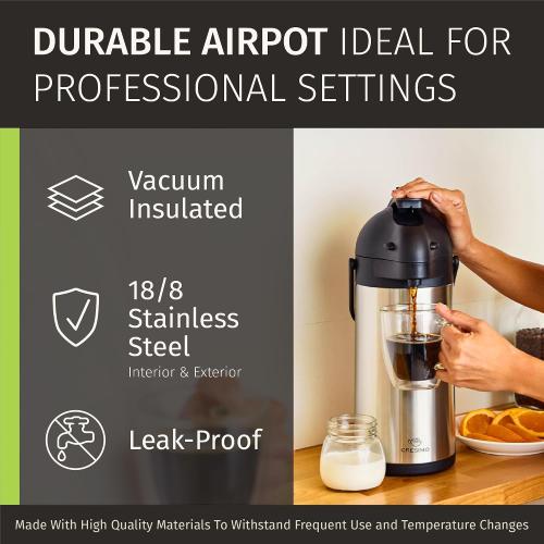Cresimo Coffee Carafe with Pump - 102oz / 3L Airpot 12 Hours Large Hot Water Carafe, Cocoa Dispenser for Parties - Tea Flask, Insulated Stainless Steel Airpots for Hot Beverage Dispenser -Coffee Pump ‼️new ‼️