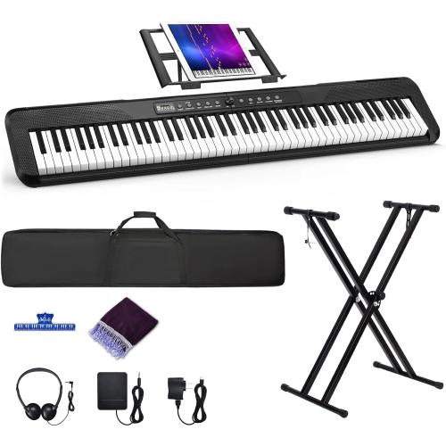 88 Key Piano Keyboard, Semi Weighted Electronic Digital Piano with Music Stand, Power Supply, Sustain Pedal, Bluetooth, Stand, MIDI, for Beginner Professional at Home, Stage