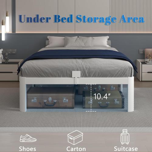 White 12 Inch Twin Bed Frames with Gaskets, Metal Twin Size Bed Frame No Box Spring Need, Heavy Duty Steel Platform Support, Round Corner Desgin, Reserved Holes, Storage Space, Noiseless