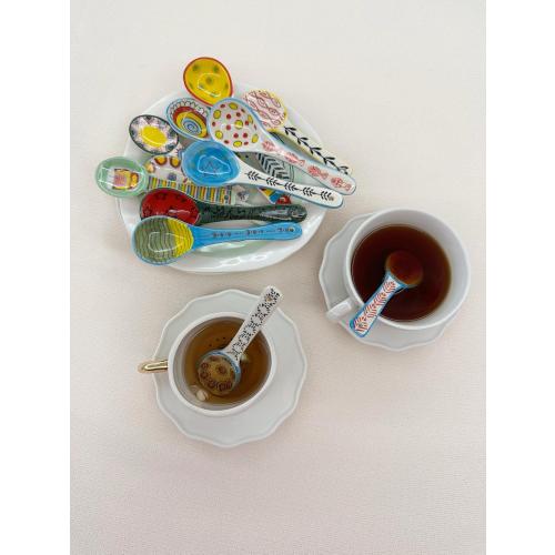 Ceramic Coffee Spoons Set of 6 – Multipurpose Teaspoons for Espresso/Tea/Dessert | Assorted Bright Colors, Lead-Free | Dishwasher/Microwave Safe | Cute Decorative Spoons for Kitchen & Gifts