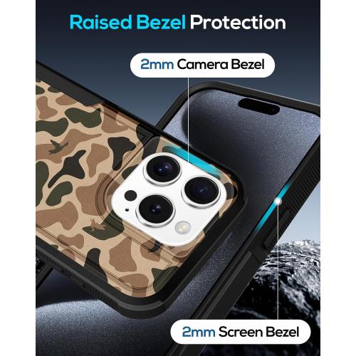 for iPhone 15 Pro Case Heavy Duty Protection, Camo