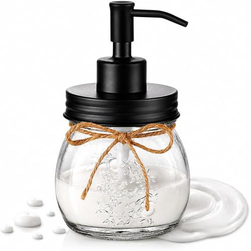 Amolliar Mason Jar Liquid Soap Dispenser 10OZ, Lotion Soap Dispenser, Black