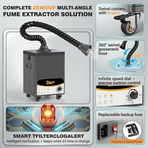 Solder Fume Extractor – 180W 320m³/h, Thickened Pre-Filters, Soundproof Low-Noise Chamber, Exclusive Downward Exhaust, H13 HEPA & High-Iodine Carbon, Smoke Absorber for Soldering, Laser, 3D Printer