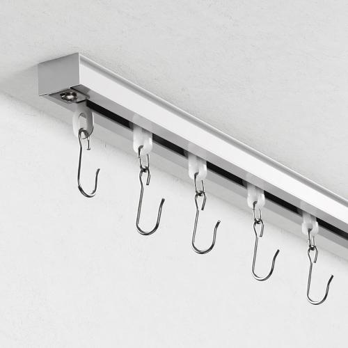 Ceiling Curtain Track, Curtain Track with Roller Hooks, 6ft - 9ft Ceiling Mounted Rail Set for Room Divider, White