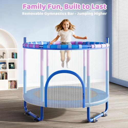 Yohood 55 Trampoline for Kids with Enclosure, 6-in-1 Toddler Trampoline Indoor Outdoor, Upgrade Full Anti-Rust Tube with Adjustable Gymnastics Bars for Boys Girls