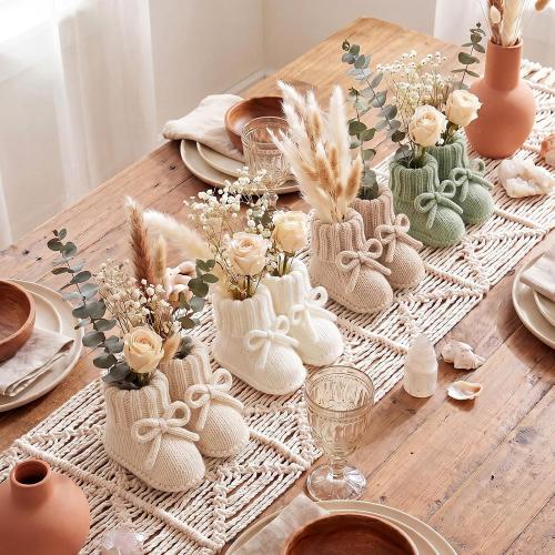 Tranqun 4 Sets Baby Booties Centerpiece No Floral DIY,Bow,Sage Green