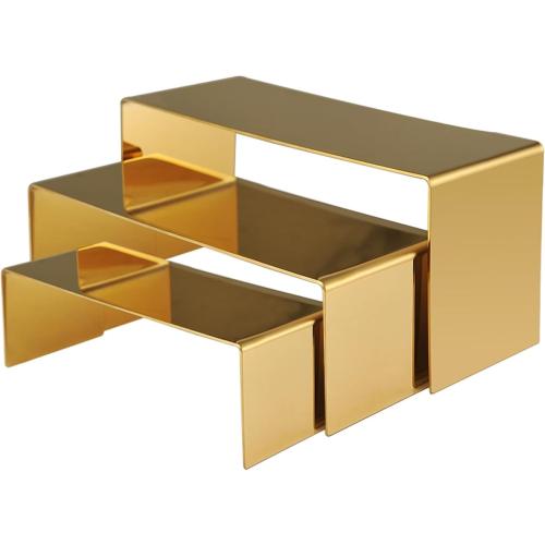 Purse Display Stand, 3pcs Gold Risers Display Stands Stainless Steel, Heavy Duty 22lb Countertop Shoes Stand Handbag Tiered Risers for Home Boutique Retail Store Vendor Display Bags Perfume Jewelry Craft