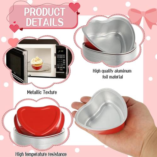 CIEOVO 28 Pack Heart Shaped Cake Pans with Spoons Baking Kit, 255ml/8.7oz Disposable Red Cake Pans with Lids Aluminum Heart Cake Pans for Valentine's Day Mother's Day Wedding Bridal Shower Baking