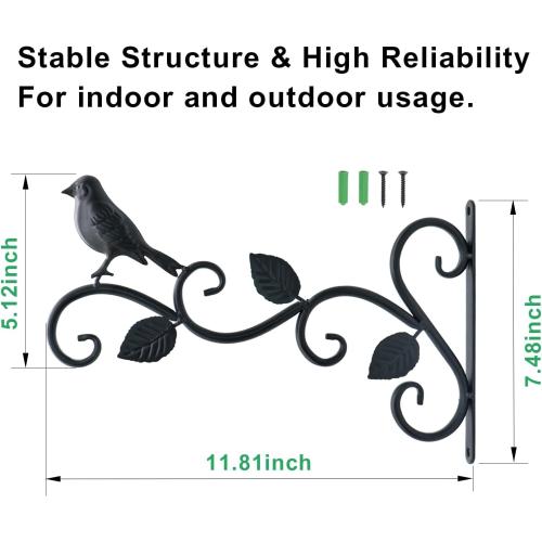 JIALAI HOME Hanging Plants Bracket 12 Bird Planter Outdoor Hooks Hangers for Flower Baskets Pot Bird Feeder Wind Chimes Lanterns Patio Garden Outdoor Indoor Metal Black, 4 Packs