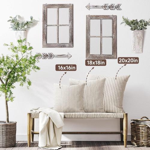 YCOLL Christmas Pillow Covers 18x18, Boho Throw Pillow Covers Set of 2, Red and Cream Striped Linen Decorative Pillows Cushion Covers for Couch Bedroom Christmas Decorations