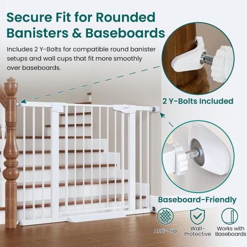 Cumbor 30-46 Baby Gate for Stairs, Auto Close Dog Gate for Doorways White | Toddler Safety Essentials for the House, Mom's Choice Awards Winner-Easy Install Pressure/Hardware Mounted Pet Gate for Dogs