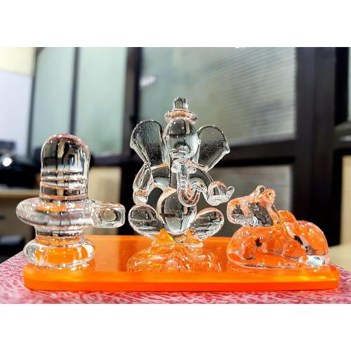 eSplanade Glass Ganesh Ji with Shiv Linga/Shiva Lingam and Nandi | Ganpati Murti Idol Statue Sculpture - 2.5 Inches - Ideal for Car Dashboard