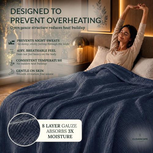 CLOUDSCAPE 8 Layer Muslin Blankets for Adults,Cotton,  olive green