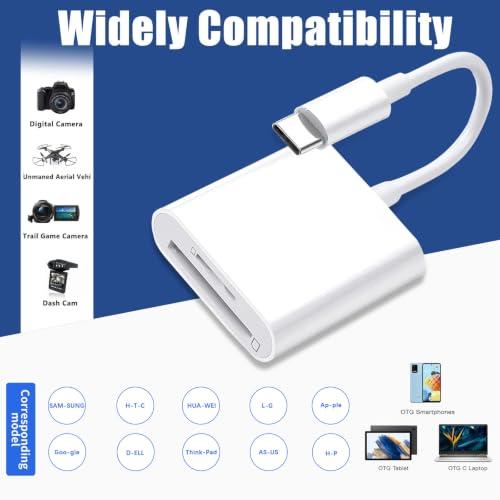 USB C SD Card Reader, Type C SD Card Reader, Supports SD and MicroSD Memory Card Adapters for iPhone 15 16/iPad/MacBook/Mac, Trail Camera Viewer Plug and Play -2 Slots
