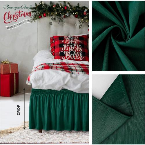 Wrap Around Bed Skirt King Size 15 Drop-Elastic Dust Ruffle Hunter Green