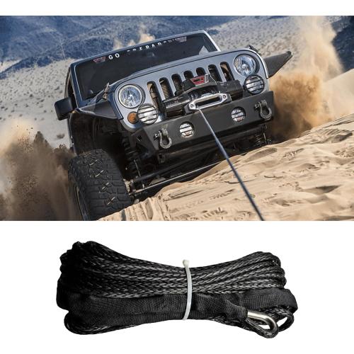 1/4 Inch x 50 Foot 10000 lb Synthetic Winch Rope Kit, Black