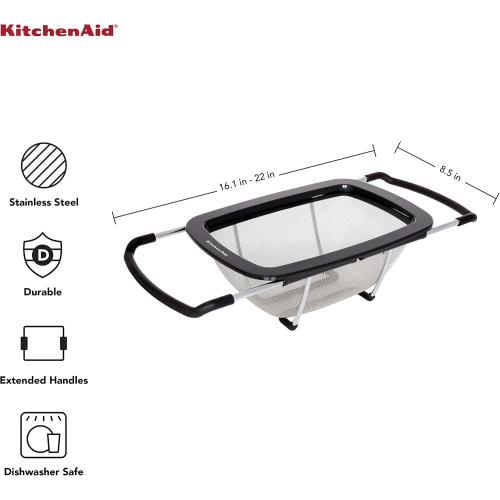 KitchenAid Expandable Stainless Steel Colander, Black