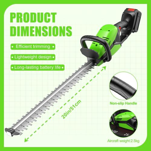 Electric Hedge Trimmers 21v Cordless Hedge Trimmer with Battery & Charger Included Handheld Electric Trimmers with Steel Blade Bush Trimmer for Garden Yard, Green