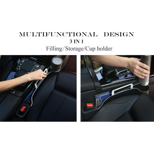 Car Seat Gap Filler Organizer- Upgrade Car Side Seat Gap Filler with Cup Holder and Phone Holder- Car Seat Gap Organizer for Prevent Falling-Seat Gap Storage 2 Pack (2, Black)