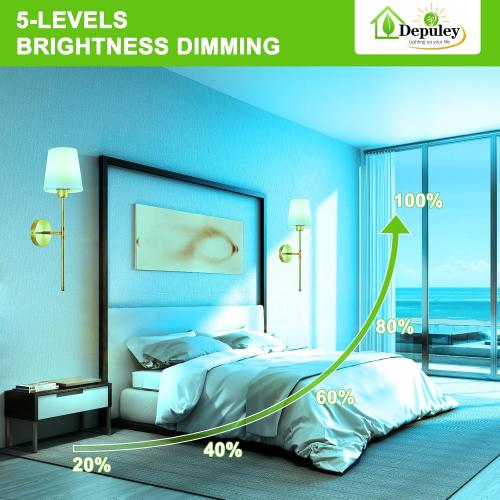 Depuley Battery Operated Wall Sconce: Set of 2 Wireless Wall Lights with 10000mAh Dimmable Bulbs and Remote for Bedroom - Rechargeable 15 Colors Gold Wall Lamp for Living Room Hallway
