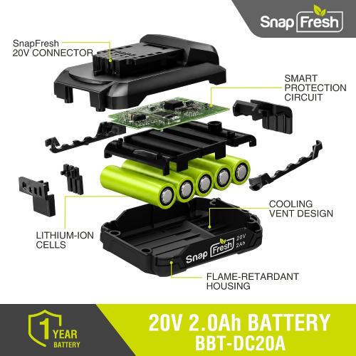 SnapFresh 20V 2.0Ah Battery (Not Compatible with Other Brands), BBT-DC20A
