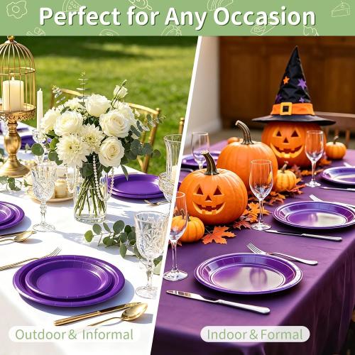 Purple Paper Plates Disposable, 100 Pcs (50-9 & 50-7)