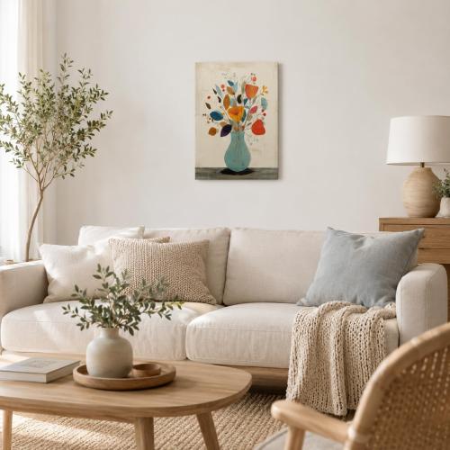 Abstract Floral Canvas Wall Art Framed Colorful Vase Home Decor 12x16 Inch
