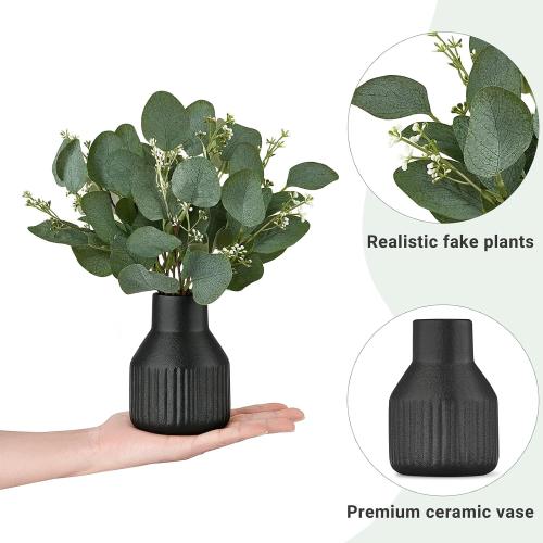 Dahey Fake Eucalyptus Plants in Small Ceramic Vase for Bathroom Table Decor