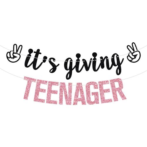 It's Giving Teenager Banner, Bruh I'm 13, Official Teenager, Hello Thirteen, Happy 13th Birthday Party Decorations Supplies for Girls