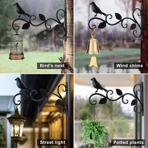 JIALAI HOME Hanging Plants Bracket 12 Bird Planter Outdoor Hooks Hangers for Flower Baskets Pot Bird Feeder Wind Chimes Lanterns Patio Garden Outdoor Indoor Metal Black, 4 Packs