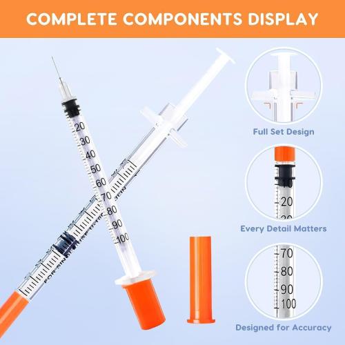 120 PACK U-100 Syringes, 30G 5/16 (8mm) 1ml/cc Disposable Syringe, Individual Wrapped, Lab Supplies