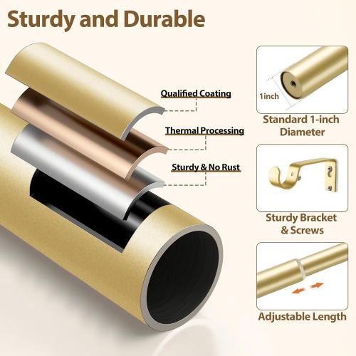 KAMANINA Gold Curtain Rod 32 to 58 Inch, Heavy Duty Window Treatment Rods