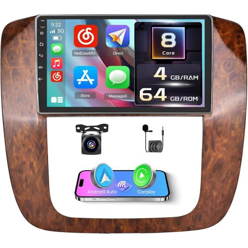 Qualcomm [8Core 4 64GB] Inefala Android 15 Car Radio for Chevrolet Chevy Silverado Tahoe Suburban GMC Yukon 2007-2012 with Carplay Android Auto, 9 Touchscreen Car Stereo with WiFi GPS Bluetooth SWC