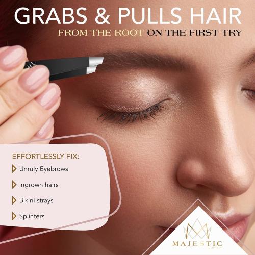 Majestic Bombay Fine Point   Slant Tweezers for Women and Men – Splinter Ticks, Facial, Brow and Ingrown Hair Removal–Sharp, Needle Nose, Surgical Tweezers Precision best tweezers for chin hair