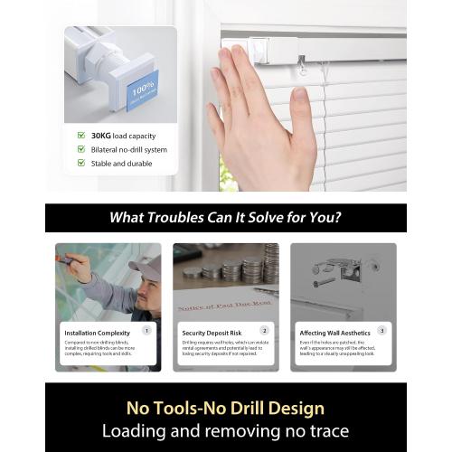 No Drill Blinds for Windows 1 Vinyl L-Shaped Slats Cordless Mini Blinds for Home, for Window Size 36 W × 48 H White