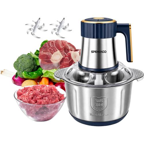 Food Processor,5-Speed Electric Food Chopper,Meat Grinder 5L(20Cups) with Two 6-Blade Sets,500W Powerful Vegetable Chopper Used for Dough Mixing,Meat, Nuts, Fruits, Garlic and Vegetables