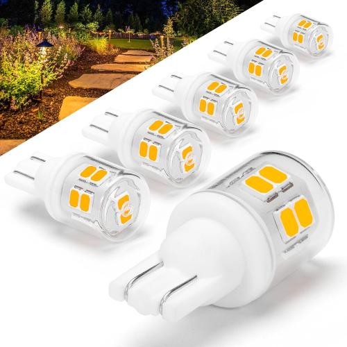 T5 T10 LED Wedge Base Bulbs, 2700K Warm White 2 Watts Equivalent 11W 18W Incandecent Bulbs, AC/DC 12-24V Low Voltage Replacement for Landscape Path Deck Garden RV Camper Lights, 6 Pack