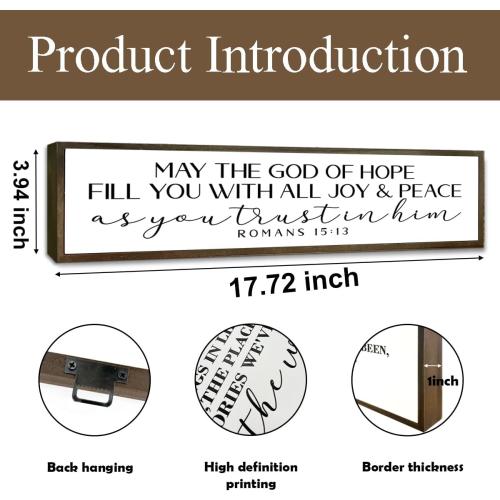 Bible Verse Signs, Inspirational Wall Art, Christian Home Decor for Living Room Bedroom, Romans 15:13 Scripture Sign, May the God of Hope Fill You Sign 17.8x4x1.2 inches