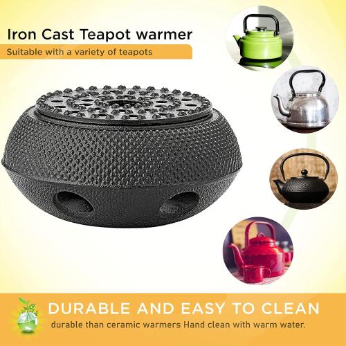 Size 40 oz Oztara Cast Iron Teapot Set, 40 oz/1200 ml Japanese Style Teapot with Infuser and Warmer, Tea pot | Tea Kettle Coated with Enameled Interior, Large Cast Iron Kettle, Black & Iron cast Teapot warmer