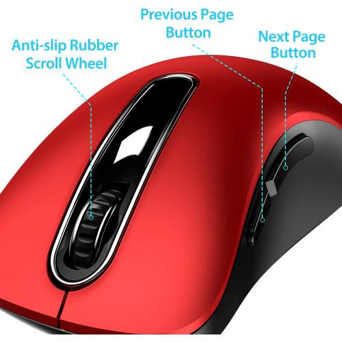 memzuoix 2.4G Wireless Mouse, 1400 DPI Mobile Optical Cordless Mouse with USB Receiver, Portable Computer Mice for Laptop, PC, Desktop, MacBook, 5 Buttons, Red