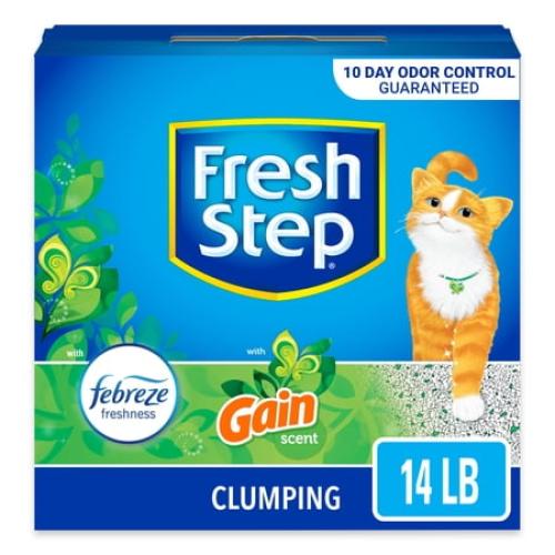 Fresh Step Clumping Cat Litter with Febreze Gain Scent, Long Lasting Odor Control Kitty Litter with Activated Charcoal, Low Dust Formula, 14 lb