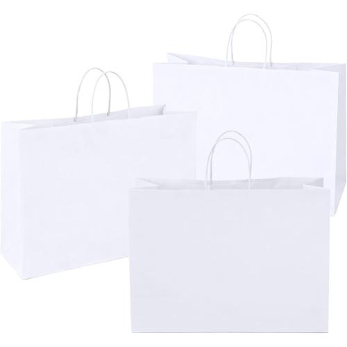 Large Kraft Paper Bags with Handles Bulk for Shopping,50 Pack,White